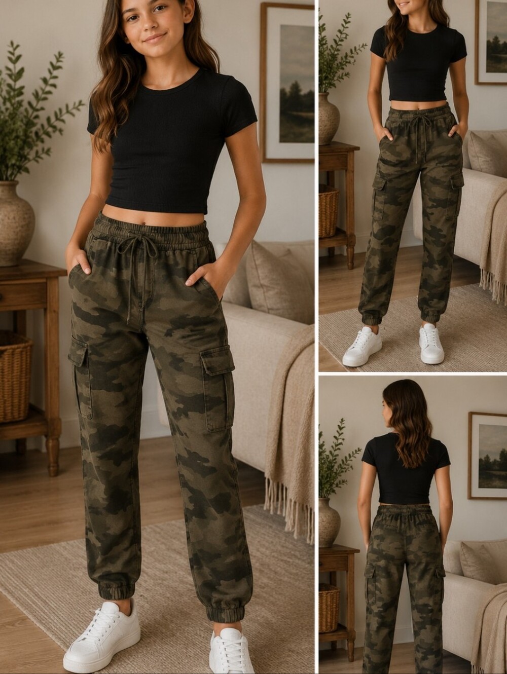 💥3/$15💥TNA Kids Olive Camo Cargo Joggers